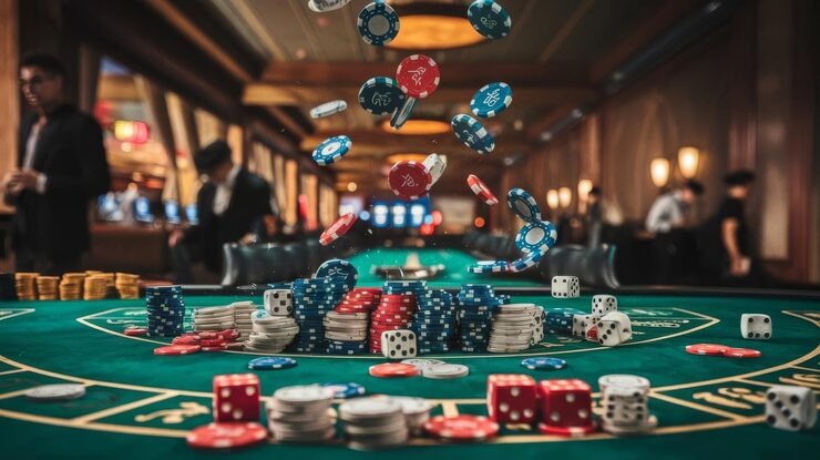 Live Capsa Susun table at dolantogel with dealer, four player seats, and HD broadcast cameras